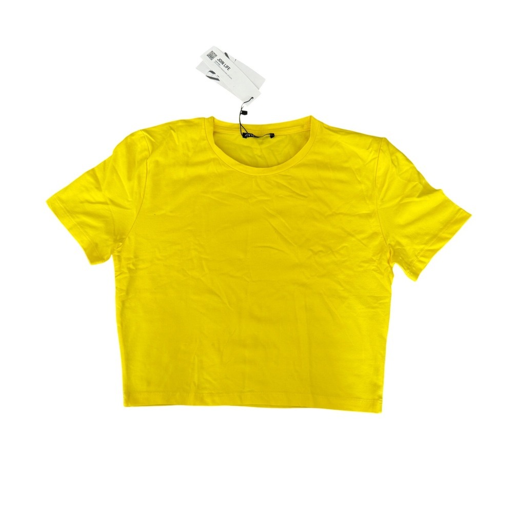 ZARA Kids Yellow Crew Neck Cropped‎ T-Shirt Top Size L NEW